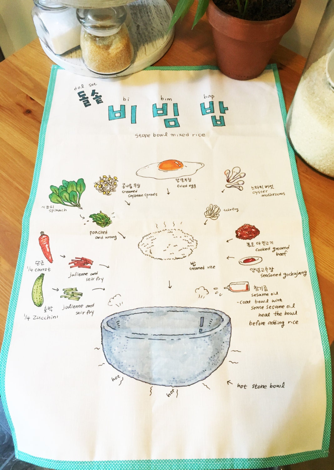 Stone Bowl & Mixed Rice (Bibimbap / 비빔밥 ) Recipe Towel